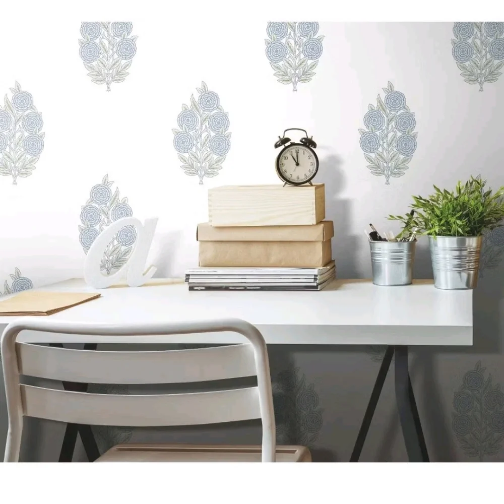 RoomMates Dutch Floral Blue Peel and Stick Wallpaper: Modern Self-Adhesive